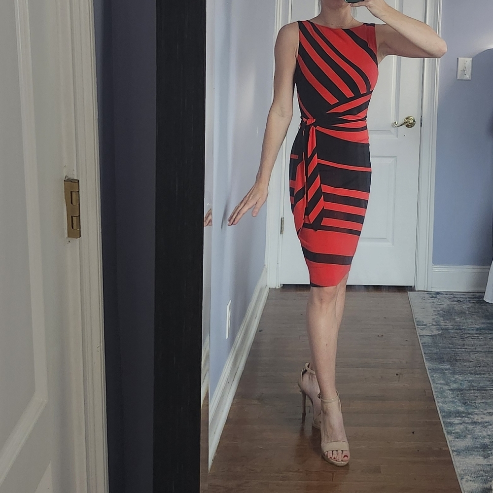 Cache Red and Black Striped Dress